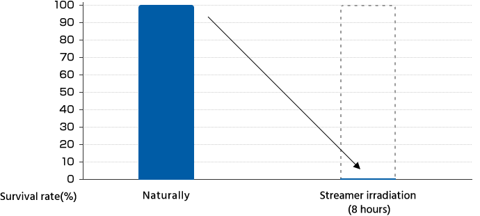 Demonstration of the suppression effect against enterovirus | Naturally and Streamer irradiation (8 hours)
